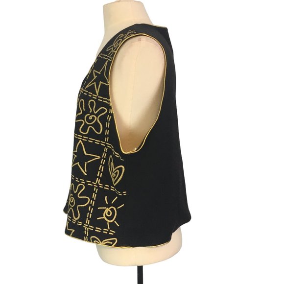 KWBL Los Angeles Vintage Zip Up Black Gold Vest Stars, Sun, Hearts L - Picture 6 of 8